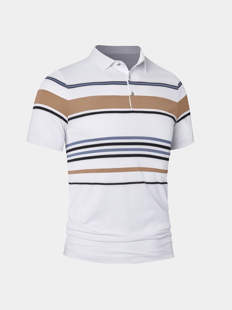 Knut | Weißes Poloshirt mit mehrfarbigen Streifen