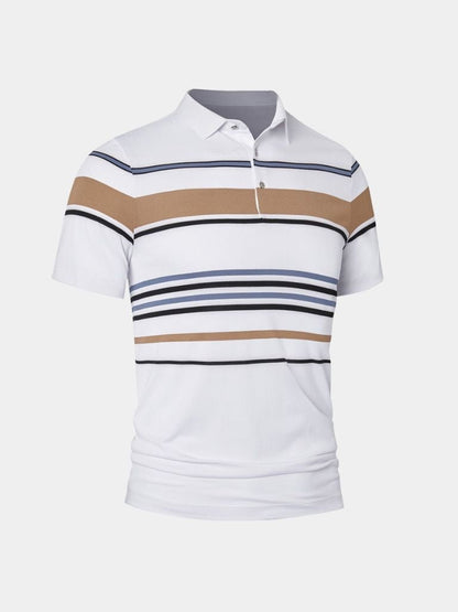 Knut | Weißes Poloshirt mit mehrfarbigen Streifen
