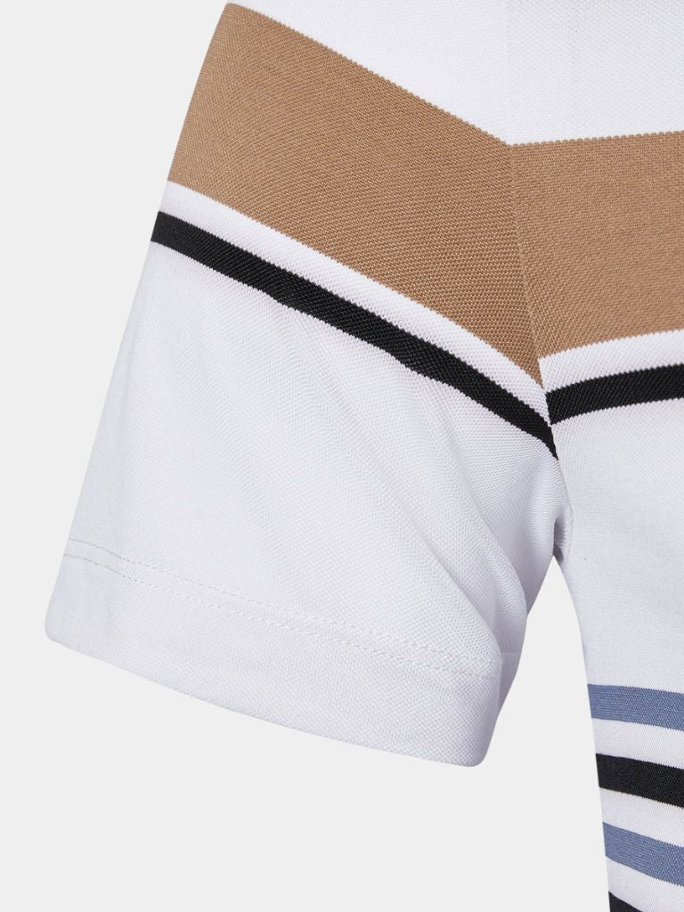 Knut | Weißes Poloshirt mit mehrfarbigen Streifen