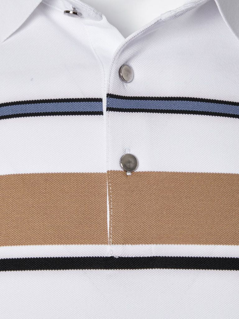 Knut | Weißes Poloshirt mit mehrfarbigen Streifen