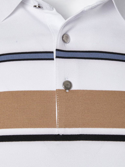 Knut | Weißes Poloshirt mit mehrfarbigen Streifen