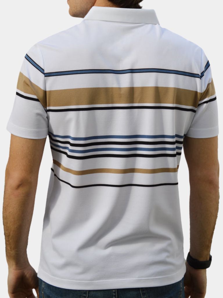 Knut | Weißes Poloshirt mit mehrfarbigen Streifen