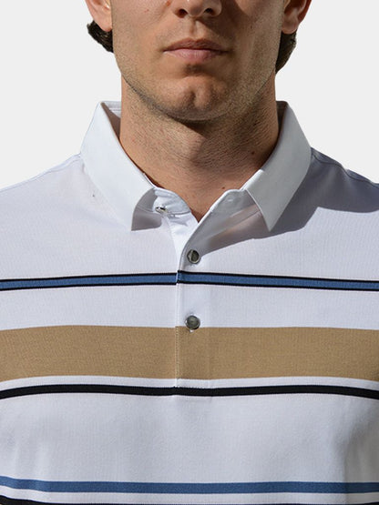 Knut | Weißes Poloshirt mit mehrfarbigen Streifen