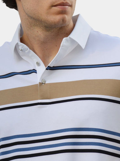 Knut | Weißes Poloshirt mit mehrfarbigen Streifen