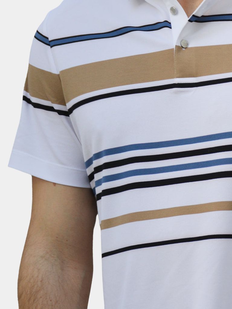 Knut | Weißes Poloshirt mit mehrfarbigen Streifen