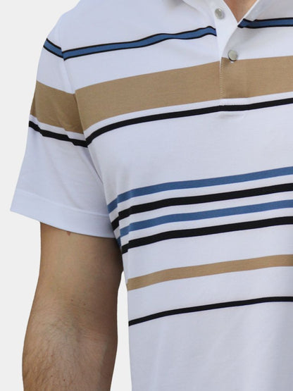 Knut | Weißes Poloshirt mit mehrfarbigen Streifen