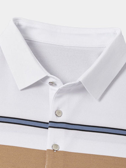 Knut | Weißes Poloshirt mit mehrfarbigen Streifen