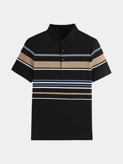 Knut | Weißes Poloshirt mit mehrfarbigen Streifen