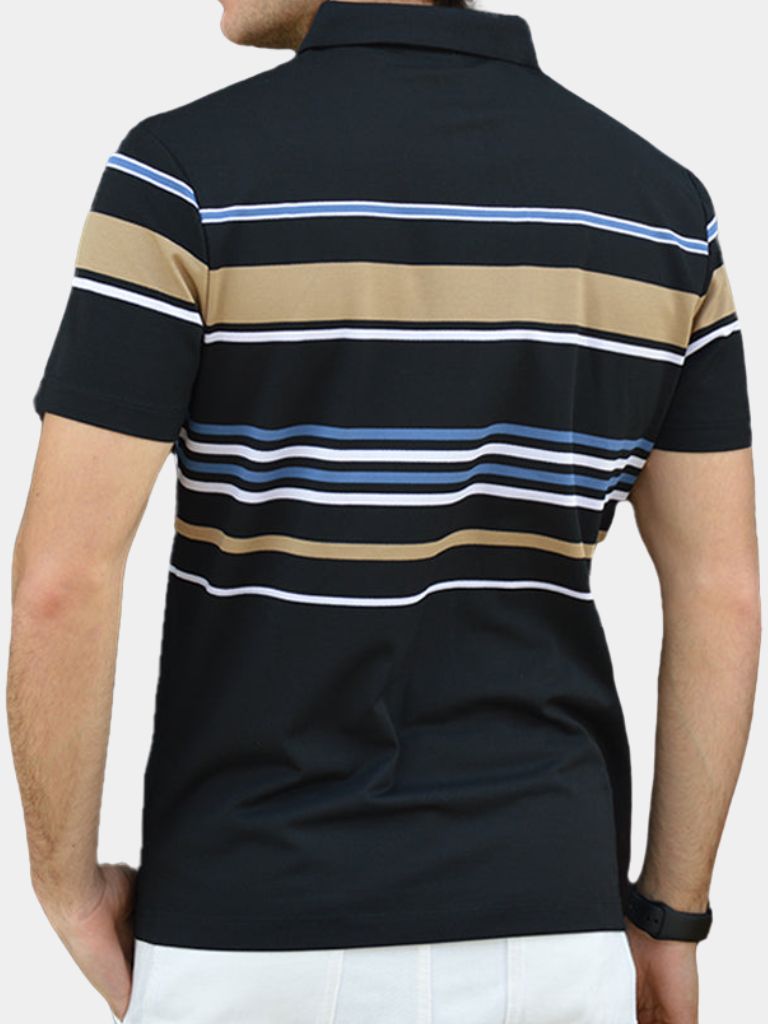 Knut | Weißes Poloshirt mit mehrfarbigen Streifen