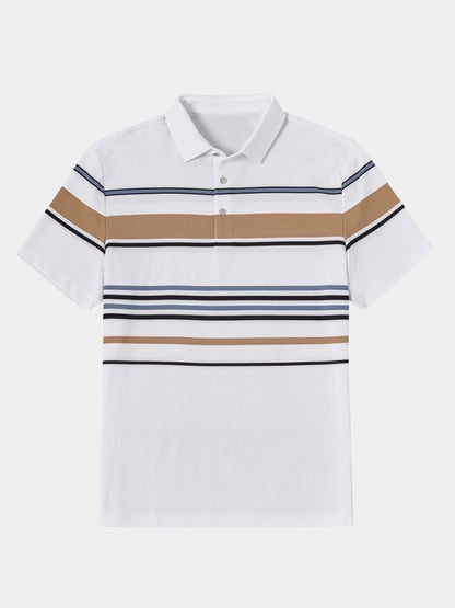 Knut | Weißes Poloshirt mit mehrfarbigen Streifen