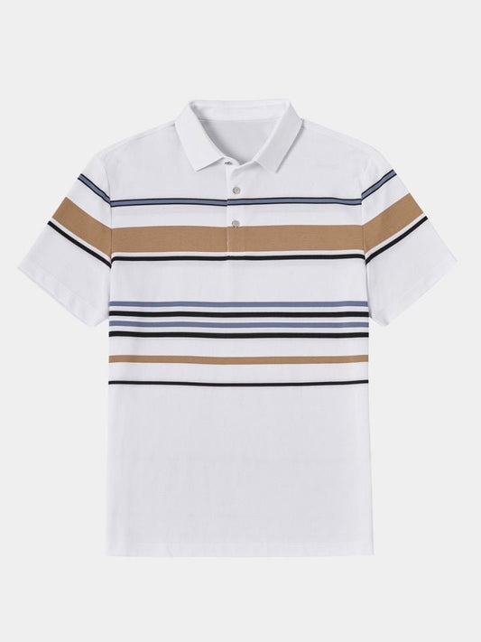 Knut | Weißes Poloshirt mit mehrfarbigen Streifen
