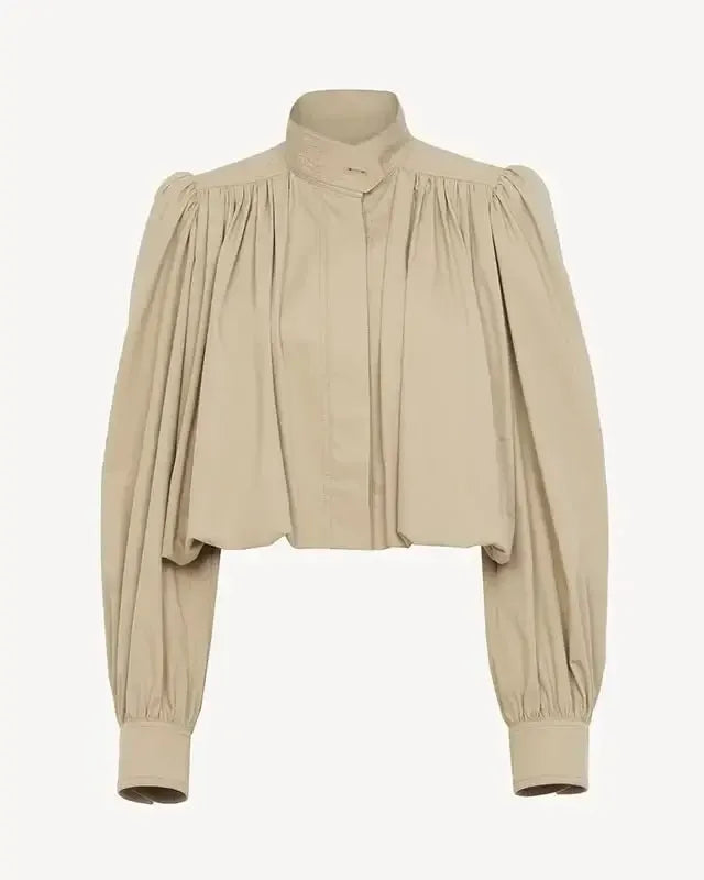 Catrin | Beige Bomberjacke mit Puffärmeln