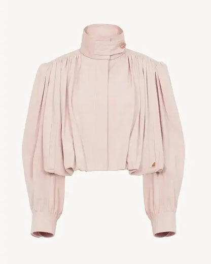 Catrin | Beige Bomberjacke mit Puffärmeln