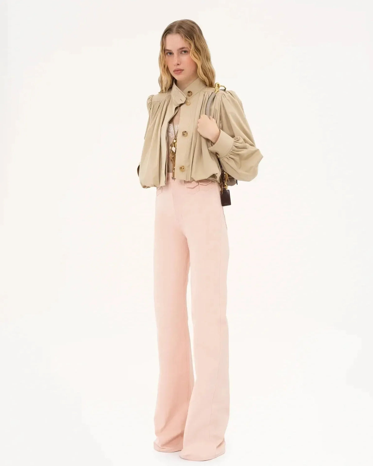Catrin | Beige Bomberjacke mit Puffärmeln