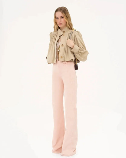 Catrin | Beige Bomberjacke mit Puffärmeln