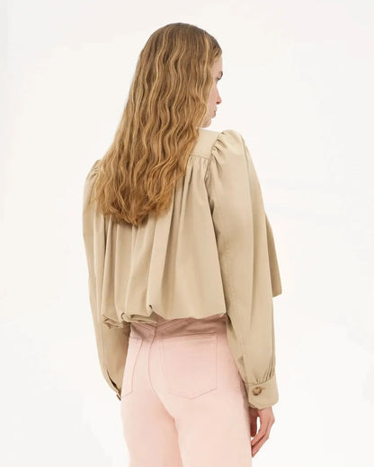 Catrin | Beige Bomberjacke mit Puffärmeln