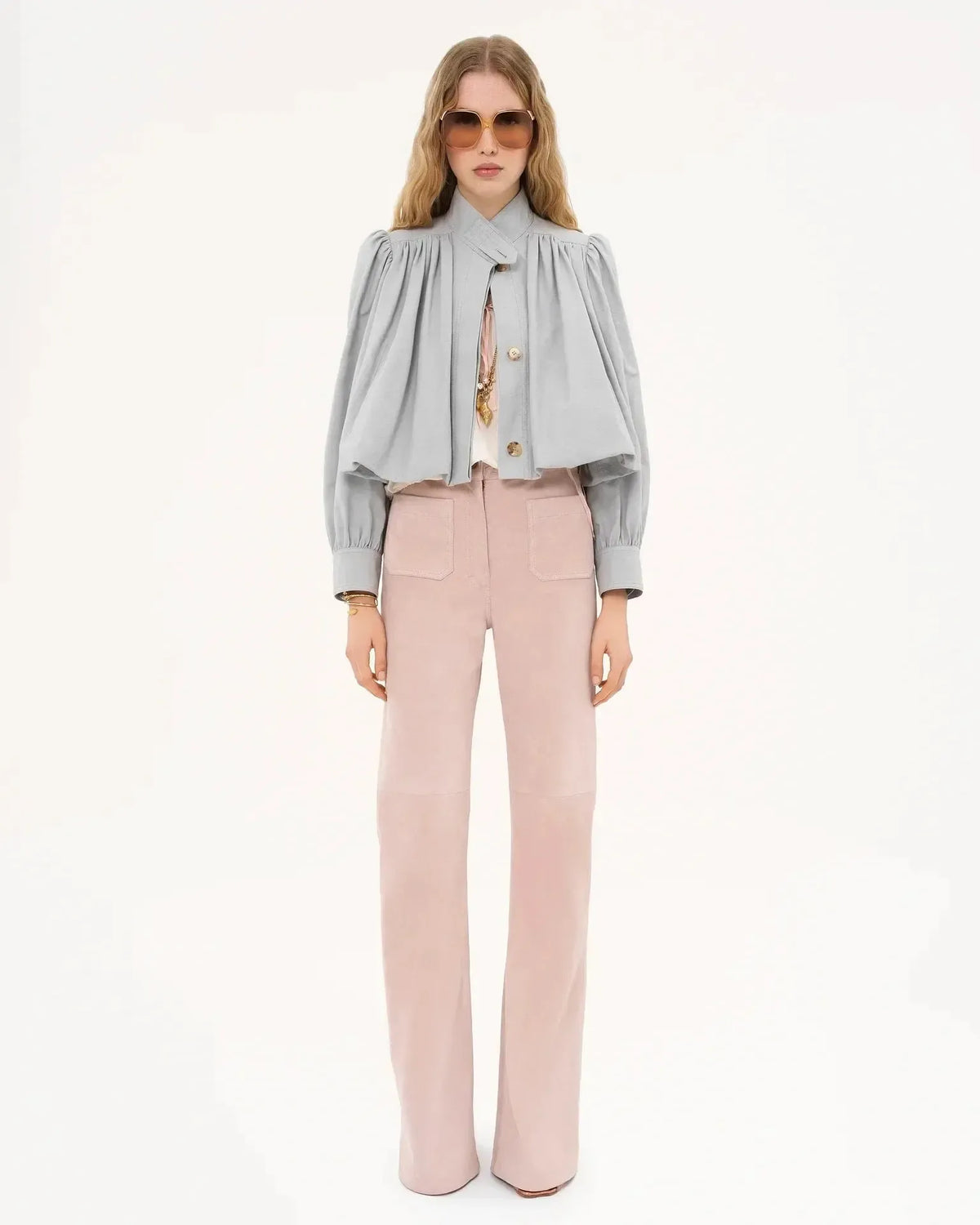 Catrin | Beige Bomberjacke mit Puffärmeln