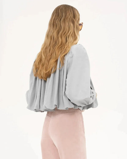 Catrin | Beige Bomberjacke mit Puffärmeln