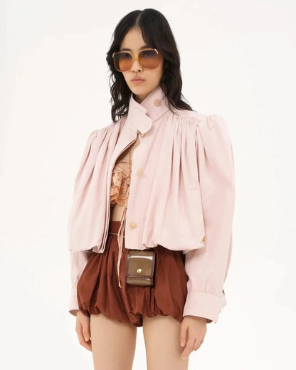 Catrin | Beige Bomberjacke mit Puffärmeln