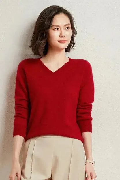 Catrin | Roter Pullover mit V-Ausschnitt