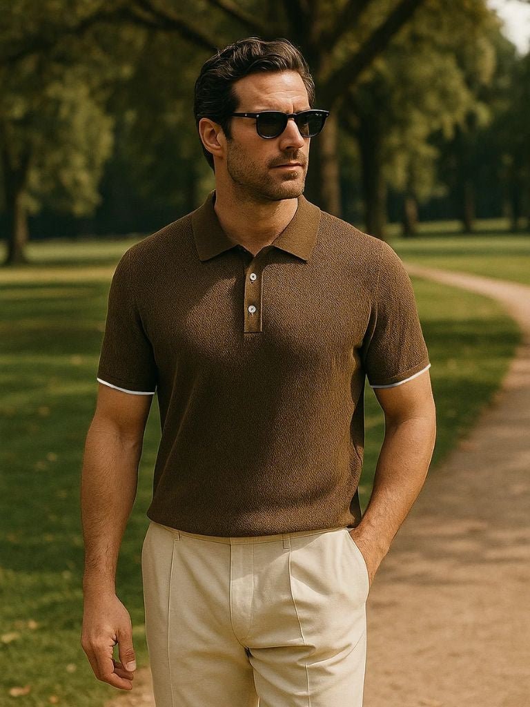 Karsten | Braunes Strick-Poloshirt mit Struktur