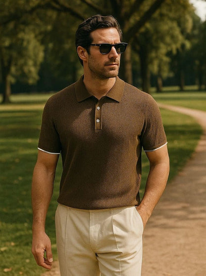Karsten | Braunes Strick-Poloshirt mit Struktur