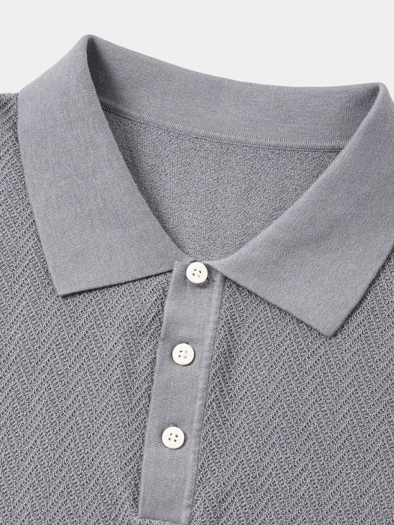 Karsten | Braunes Strick-Poloshirt mit Struktur