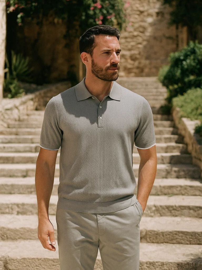 Karsten | Braunes Strick-Poloshirt mit Struktur