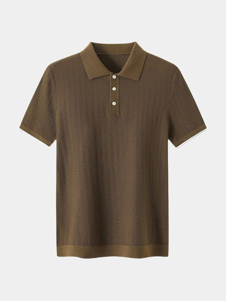 Karsten | Braunes Strick-Poloshirt mit Struktur