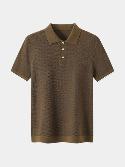 Karsten | Braunes Strick-Poloshirt mit Struktur