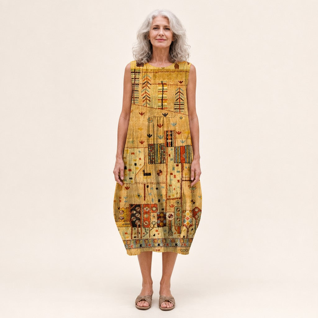 Dörte | Ärmelloses Sommerkleid mit Goldmuster