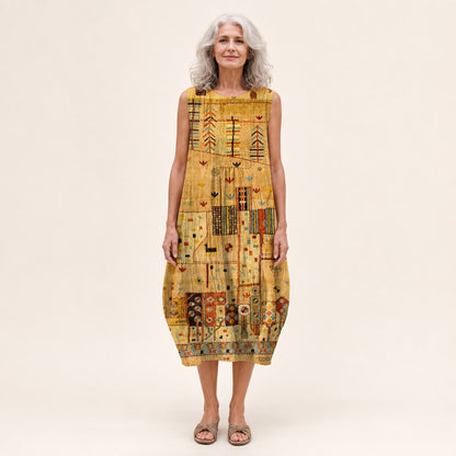 Dörte | Ärmelloses Sommerkleid mit Goldmuster