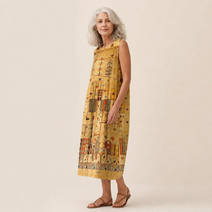 Dörte | Ärmelloses Sommerkleid mit Goldmuster