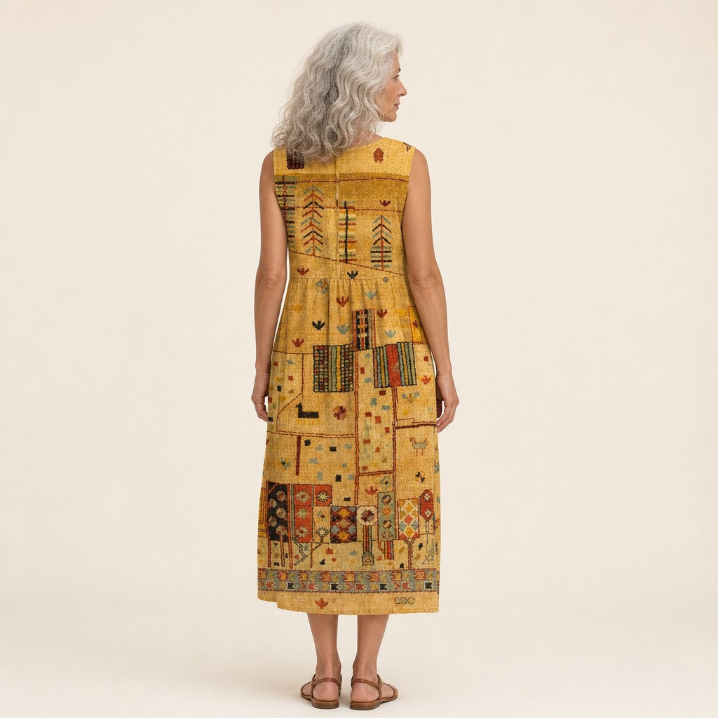 Dörte | Ärmelloses Sommerkleid mit Goldmuster