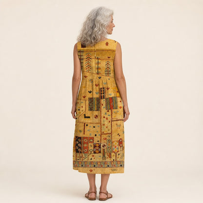 Dörte | Ärmelloses Sommerkleid mit Goldmuster