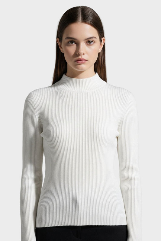 Kirsteen | Gerippter Rollkragenpullover in Elfenbein