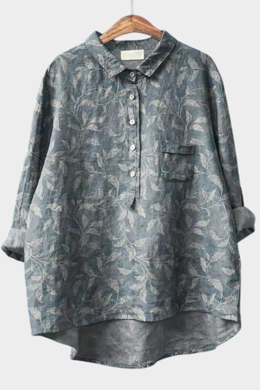 Kristin | Graublaue Bluse mit Blättermuster