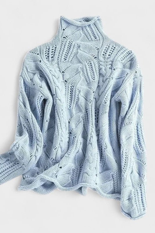 Kay | Blauer Rollkragenpullover mit Zopfmuster