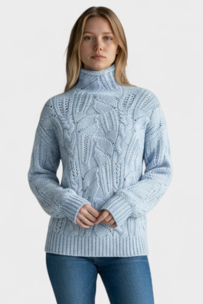 Kay | Blauer Rollkragenpullover mit Zopfmuster