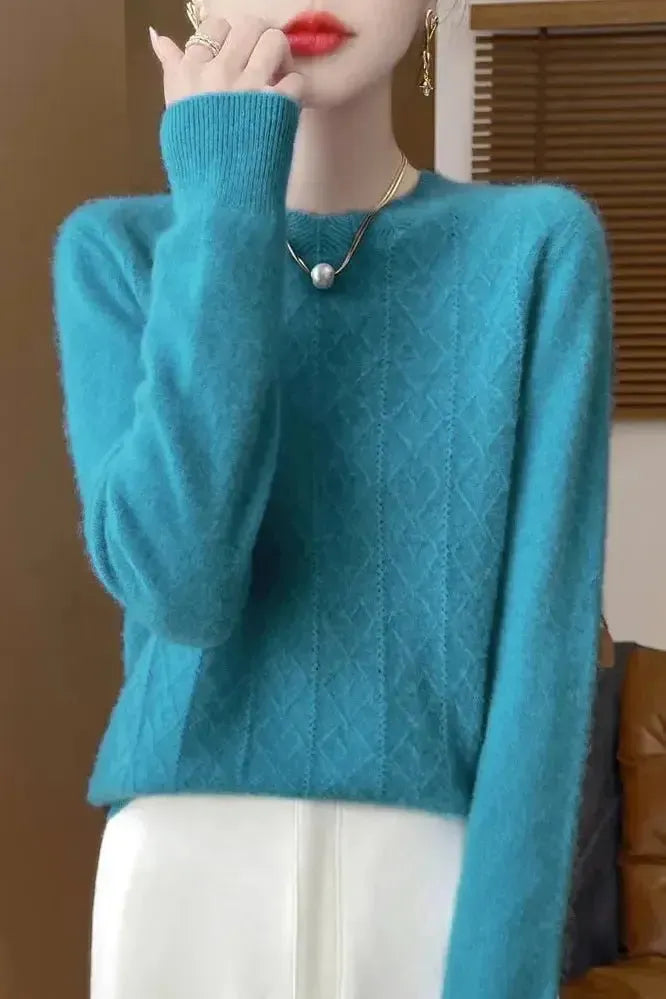 Kara | Oranger Strickpullover mit Rautenmuster
