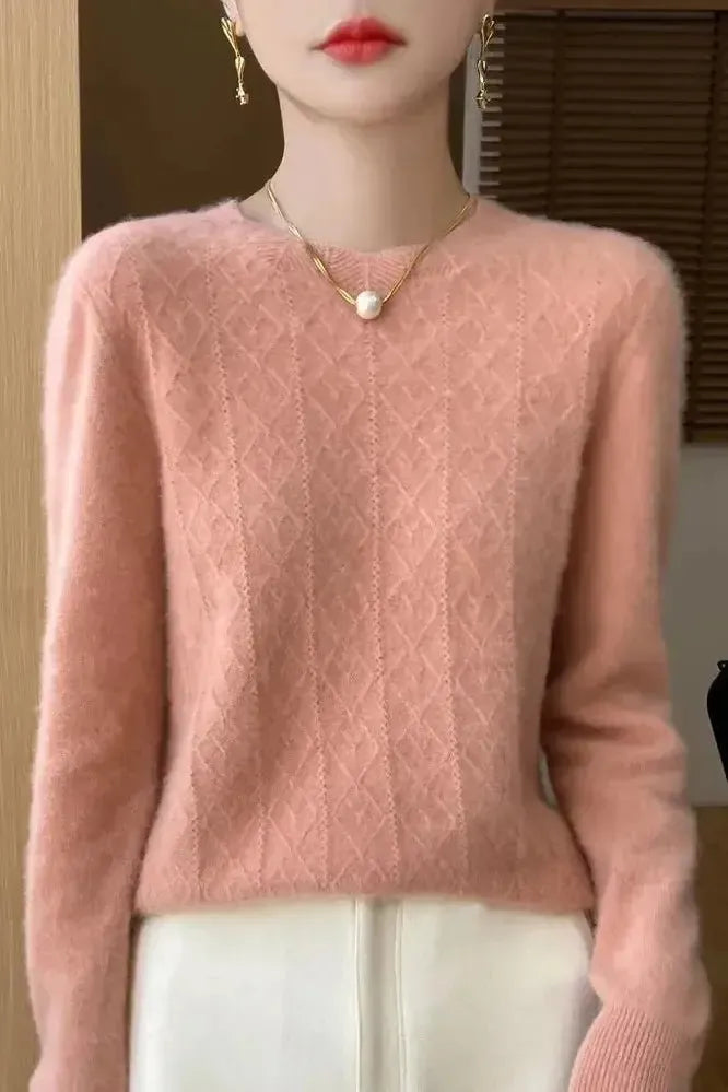 Kara | Oranger Strickpullover mit Rautenmuster