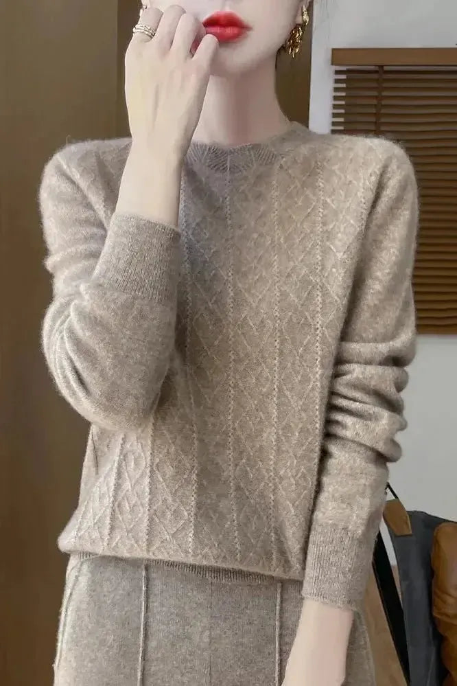 Kara | Oranger Strickpullover mit Rautenmuster