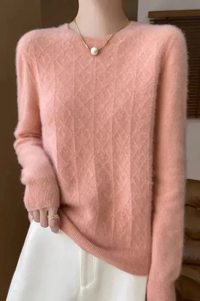 Kara | Oranger Strickpullover mit Rautenmuster