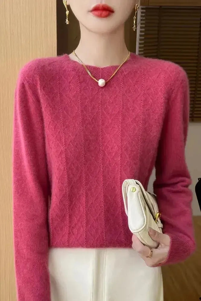 Kara | Oranger Strickpullover mit Rautenmuster