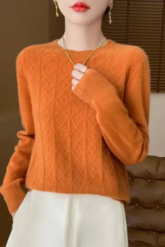 Kara | Oranger Strickpullover mit Rautenmuster