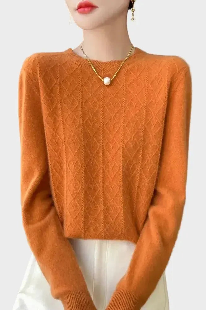 Kara | Oranger Strickpullover mit Rautenmuster