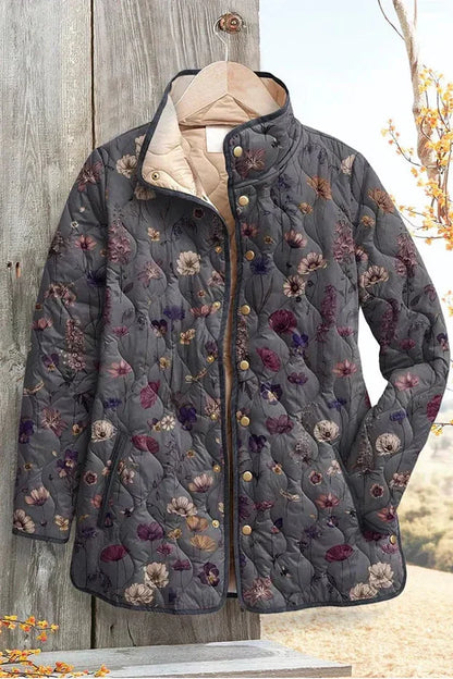 Lydia | Graue gesteppte Jacke mit Blumenmuster