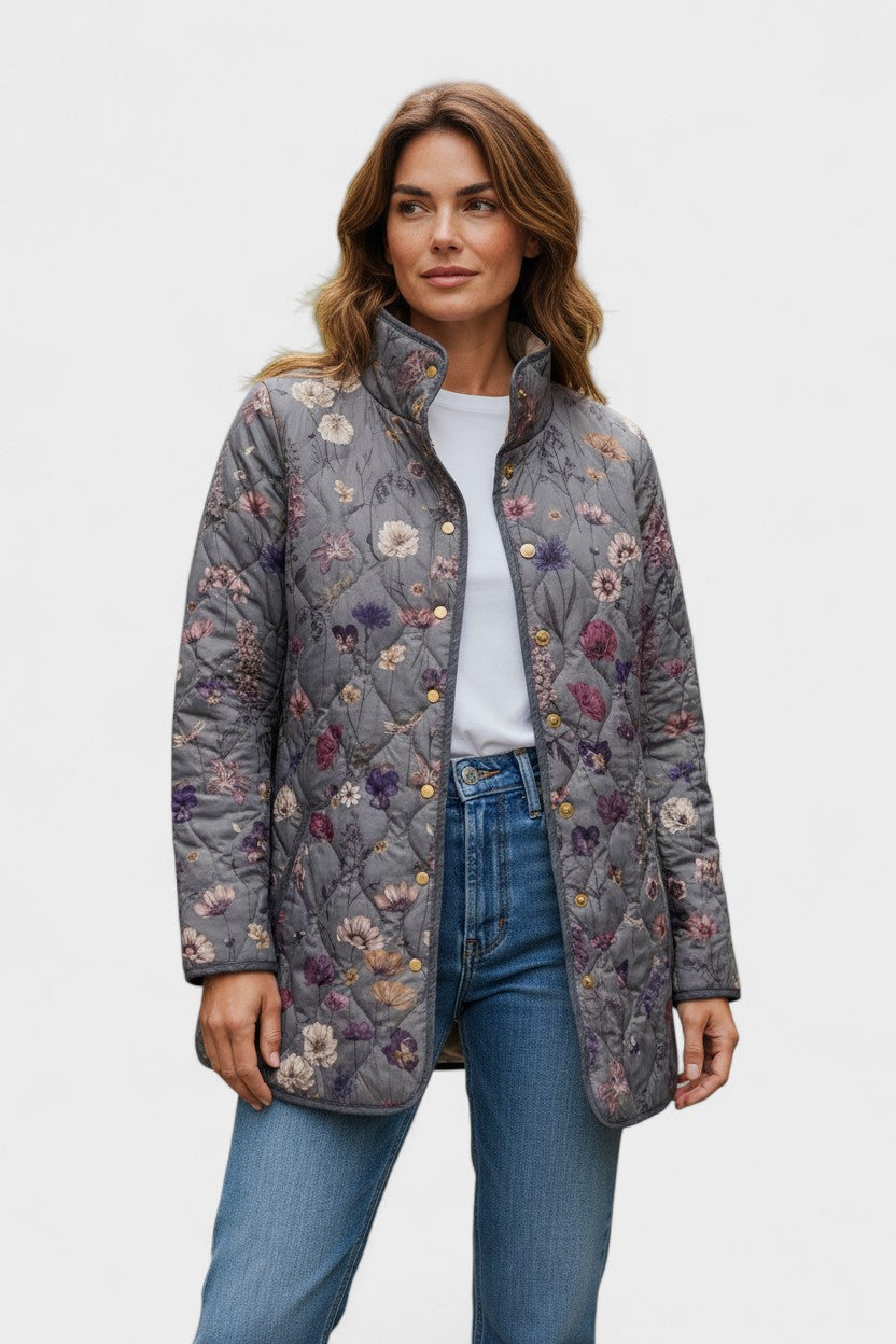 Lydia | Graue gesteppte Jacke mit Blumenmuster