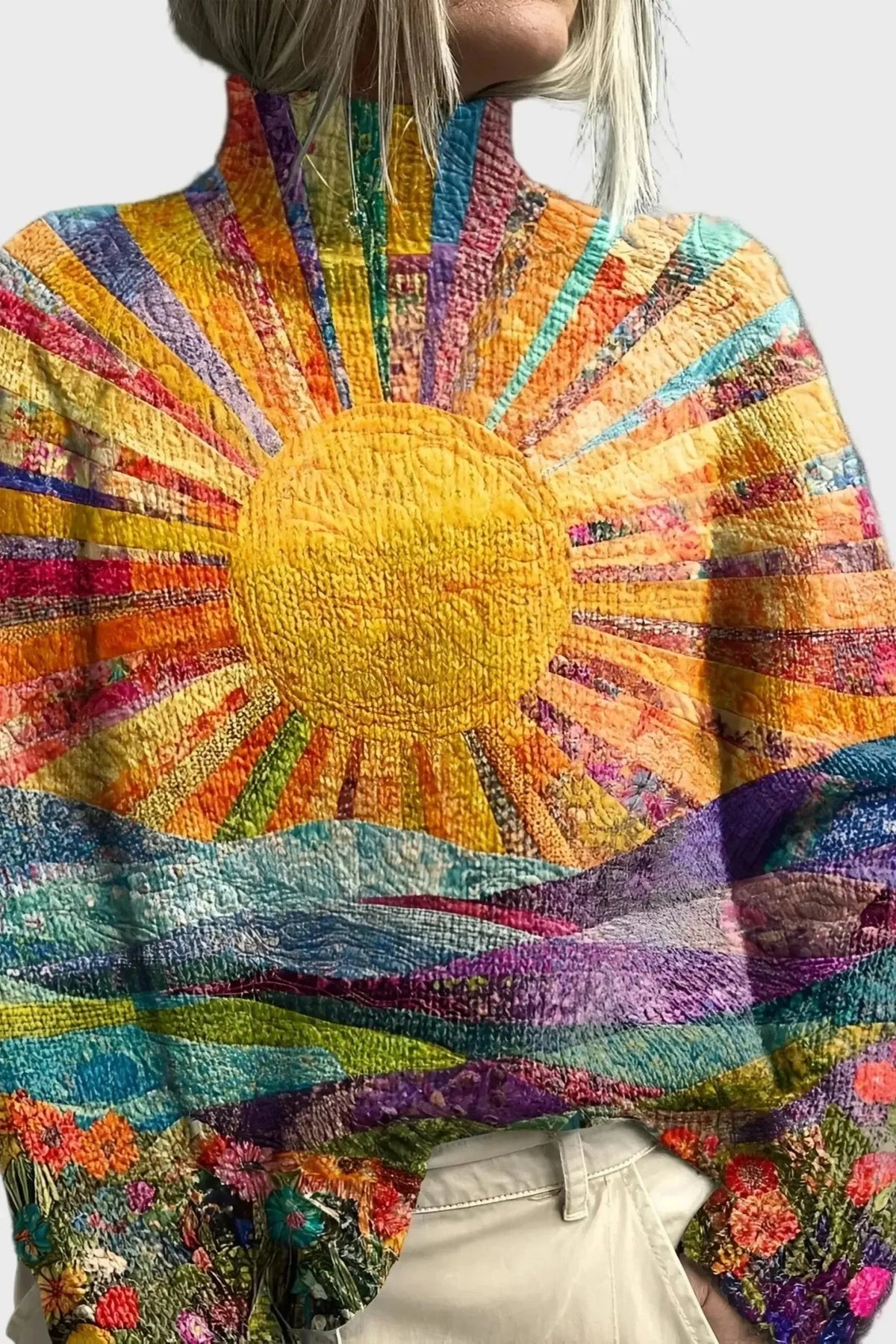 Laurel | Bunter Strickpullover mit Sonnenmotiv