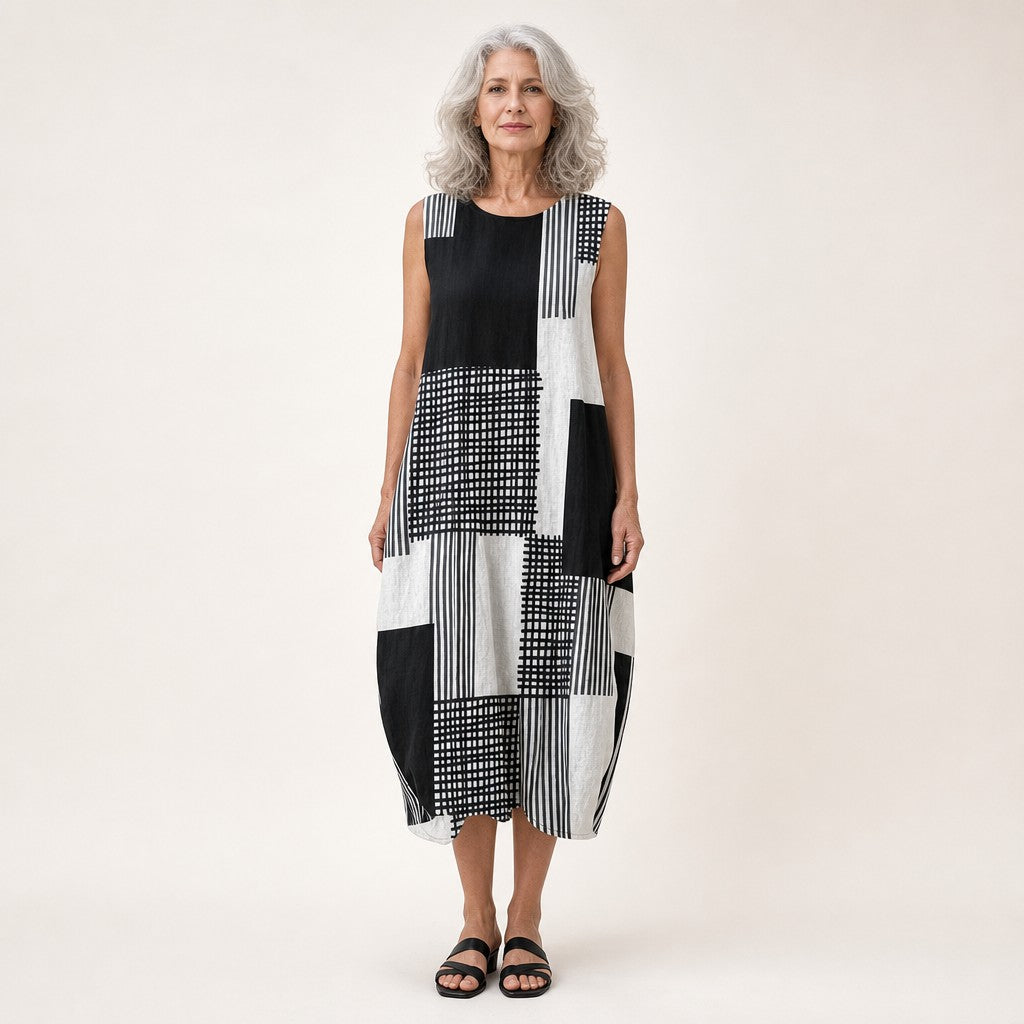 Grete | Ärmelloses Sommerkleid mit Karo-Patchwork
